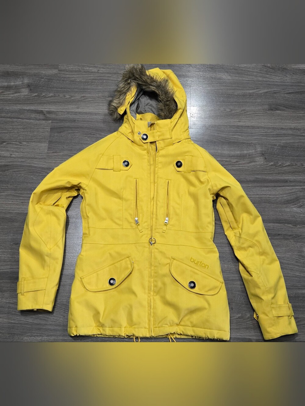 Burton Yellow Hooded Ski Jacket with Faux-Fur Trim